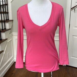 Lilly Pulitzer Pima Cotton Pink Fitted Shirt with Three-Quarter Sleeves Sz XS